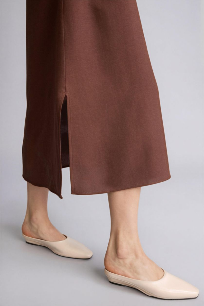 Kadın Kahve Kolsuz Keten Elbise