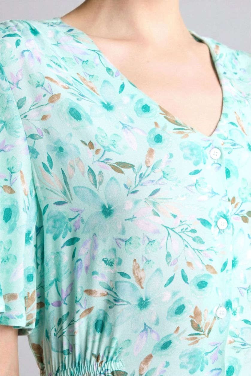 Kadın Ekru A Kesim Baskılı Elbise