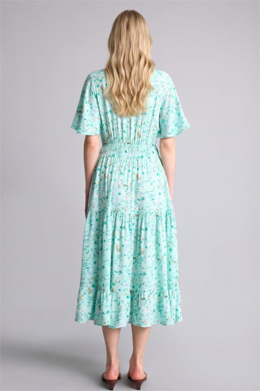 Kadın Ekru A Kesim Baskılı Elbise