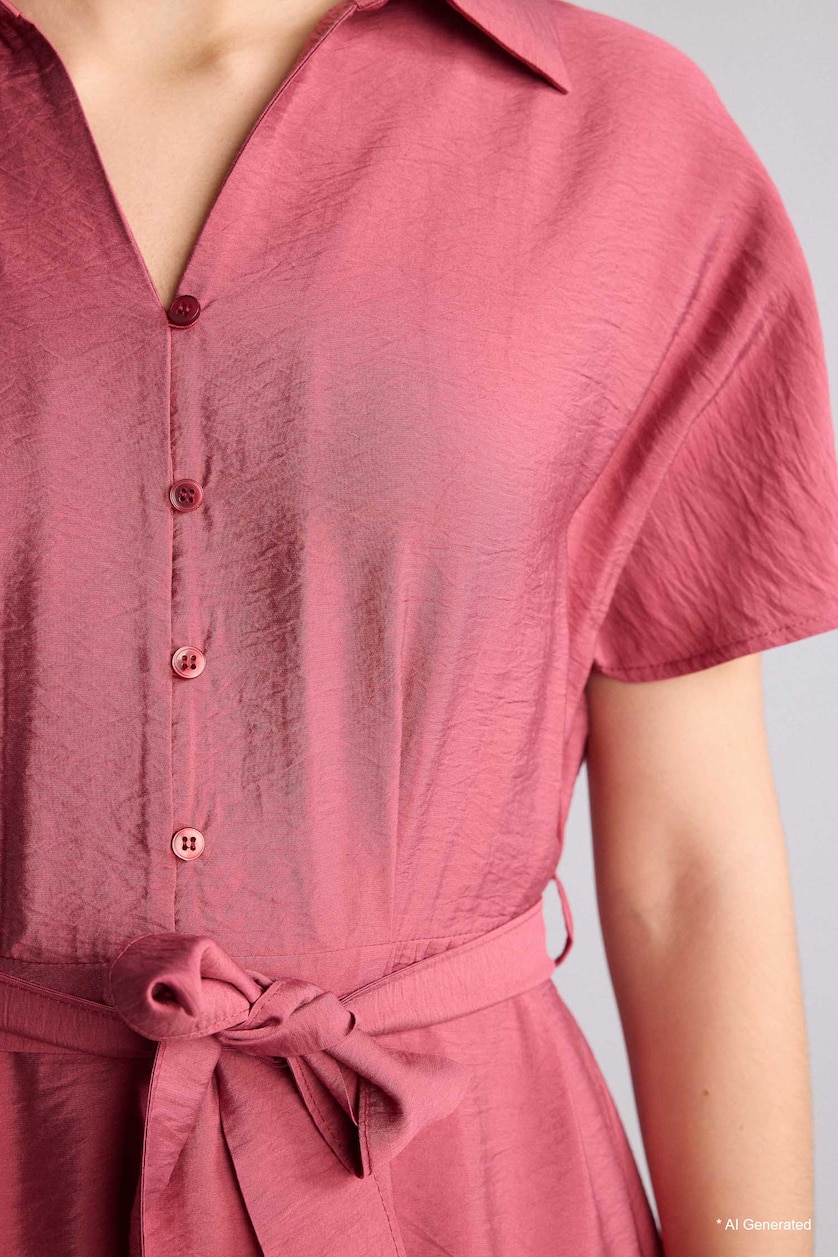 Woman Bordeaux A Line Shirt Collar Dress