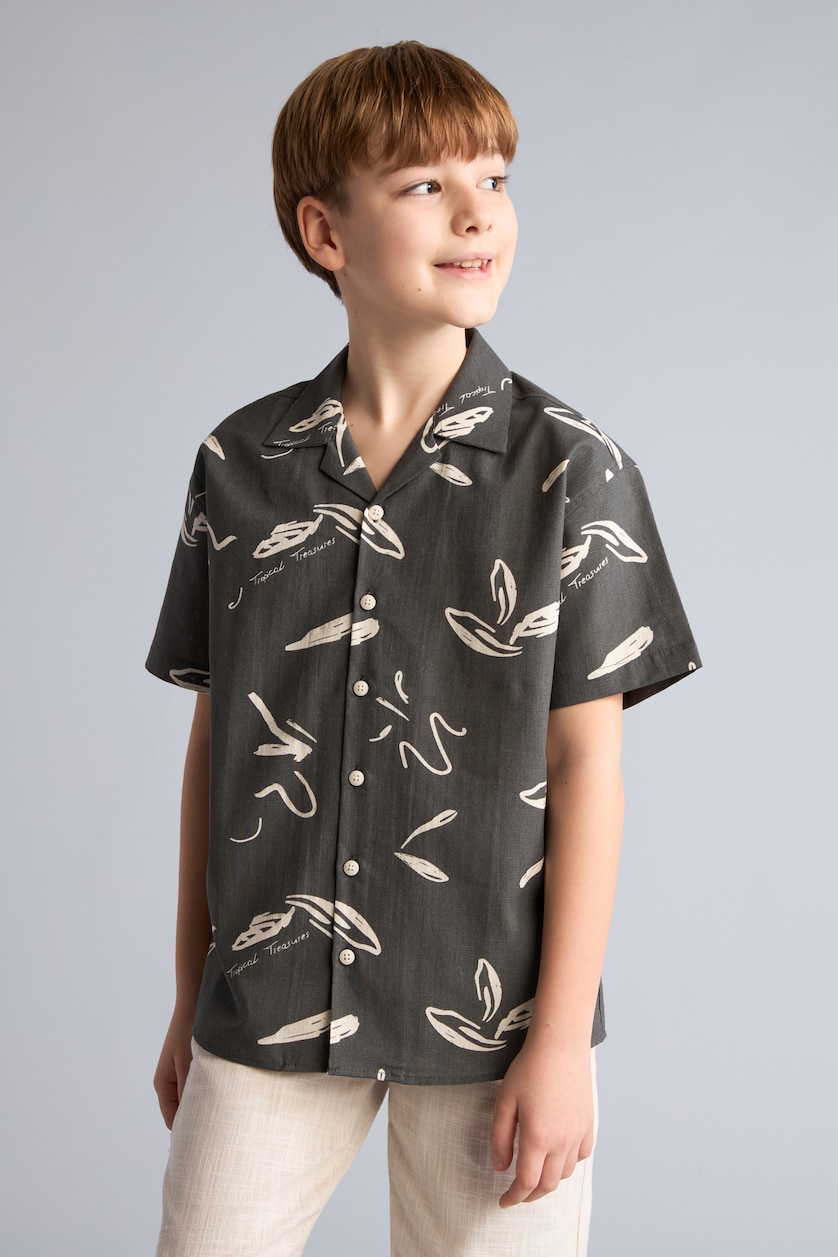 BOYS & TEENS Khaki Boy Regular Fit Tropical Linen Look Shirt