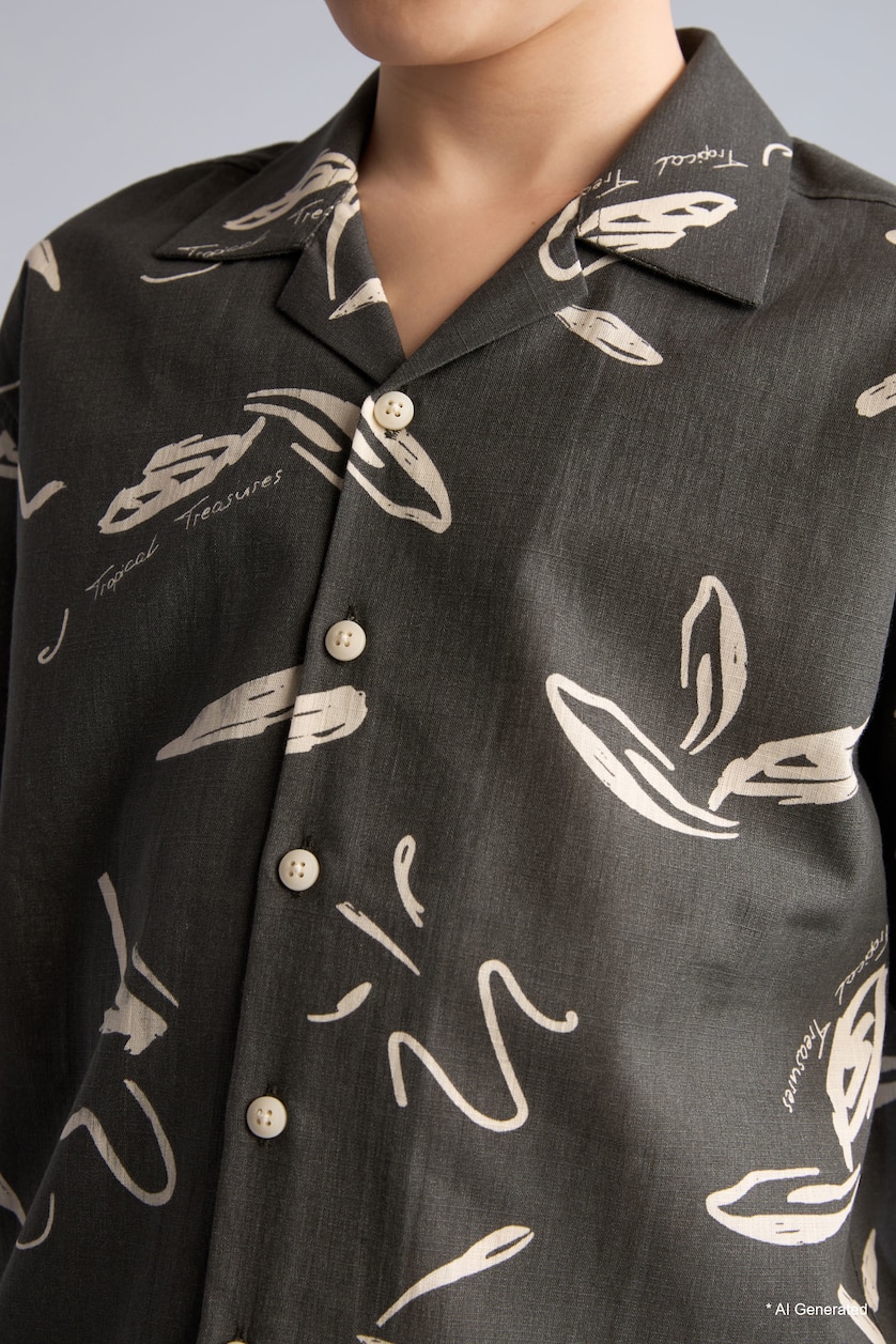 BOYS & TEENS Khaki Boy Regular Fit Tropical Linen Look Shirt