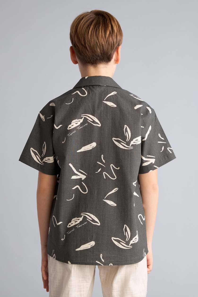 BOYS & TEENS Khaki Boy Regular Fit Tropical Linen Look Shirt