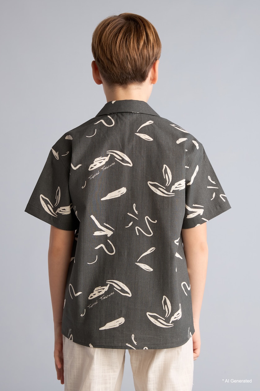 BOYS & TEENS Khaki Boy Regular Fit Tropical Linen Look Shirt