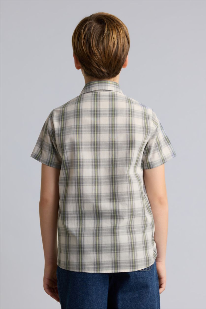 Young Boys - Teen Boys Beige Regular Fit Striped Short Sleeve Shirt