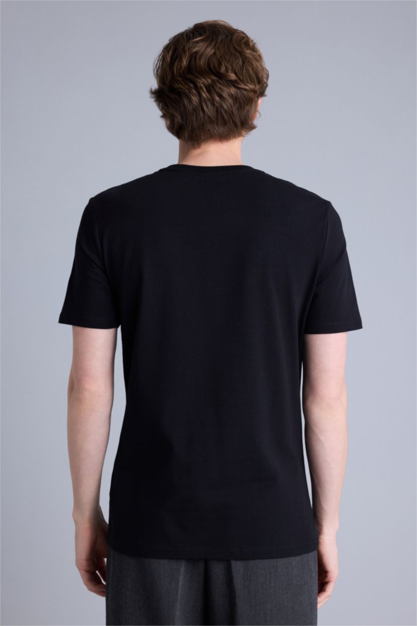 Erkek Siyah Slım Fıt Kısa Kollu Tişört