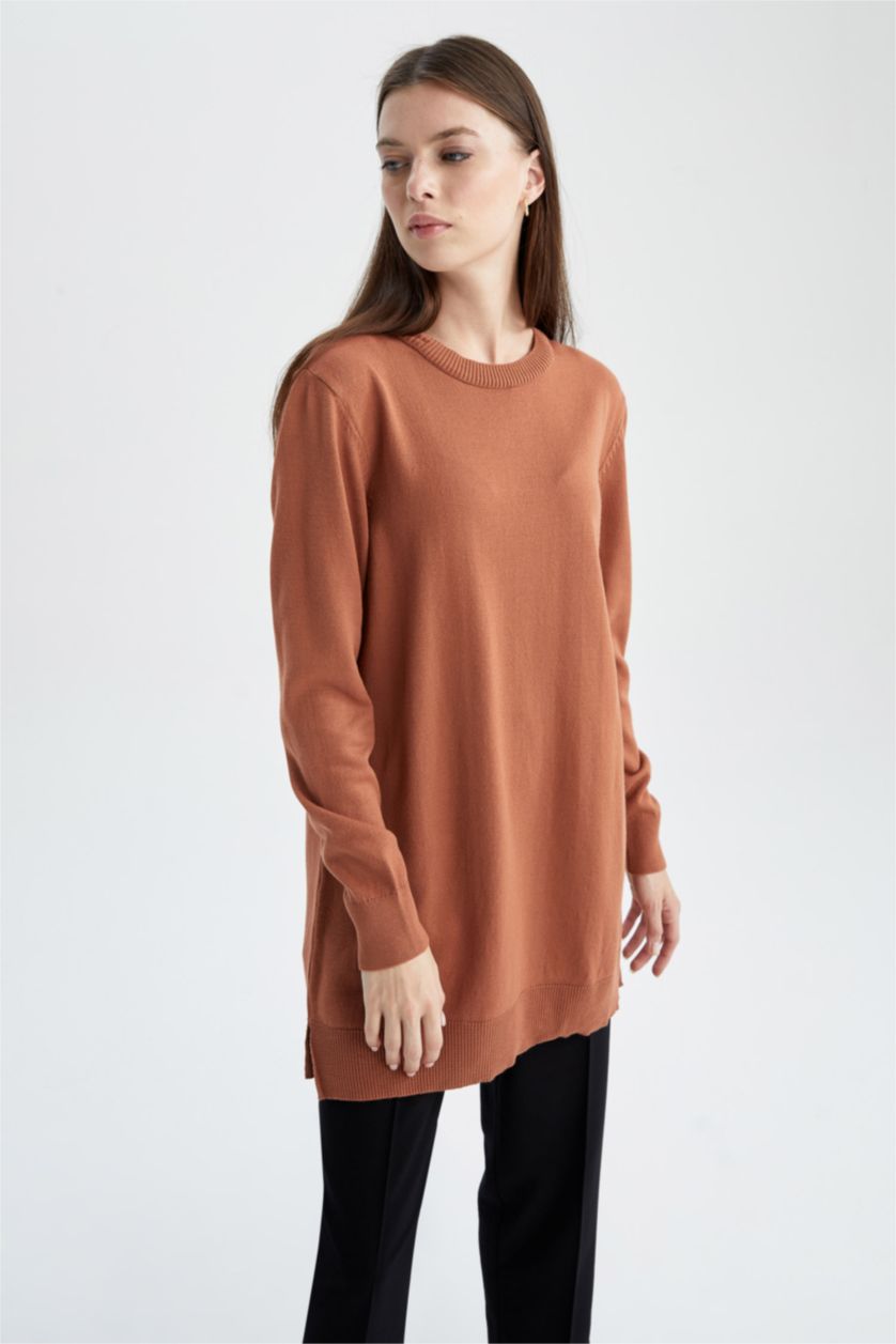 WOMAN Camel Regular Fit Crew Neck Tunic