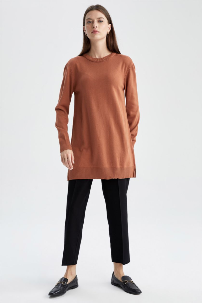 WOMAN Camel Regular Fit Crew Neck Tunic