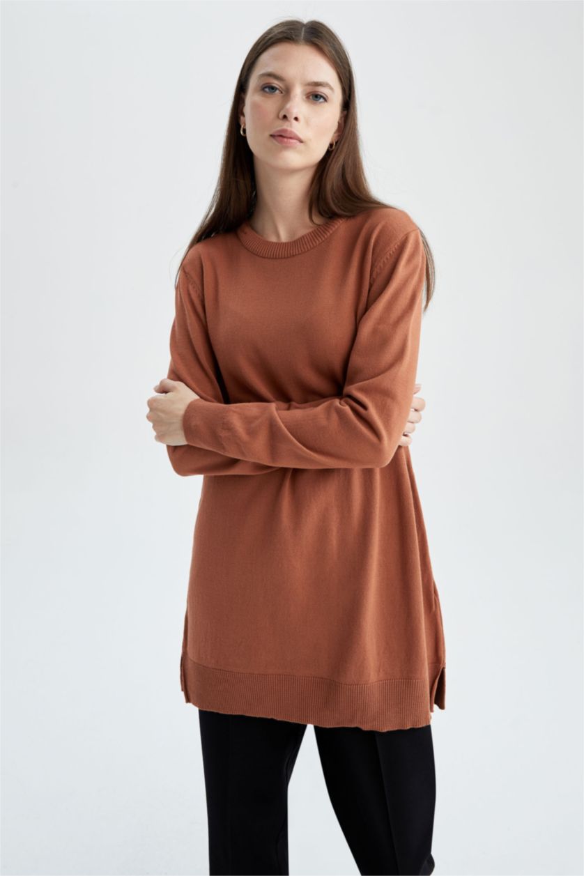 WOMAN Camel Regular Fit Crew Neck Tunic