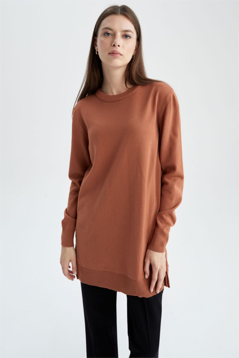 WOMAN Camel Regular Fit Crew Neck Tunic