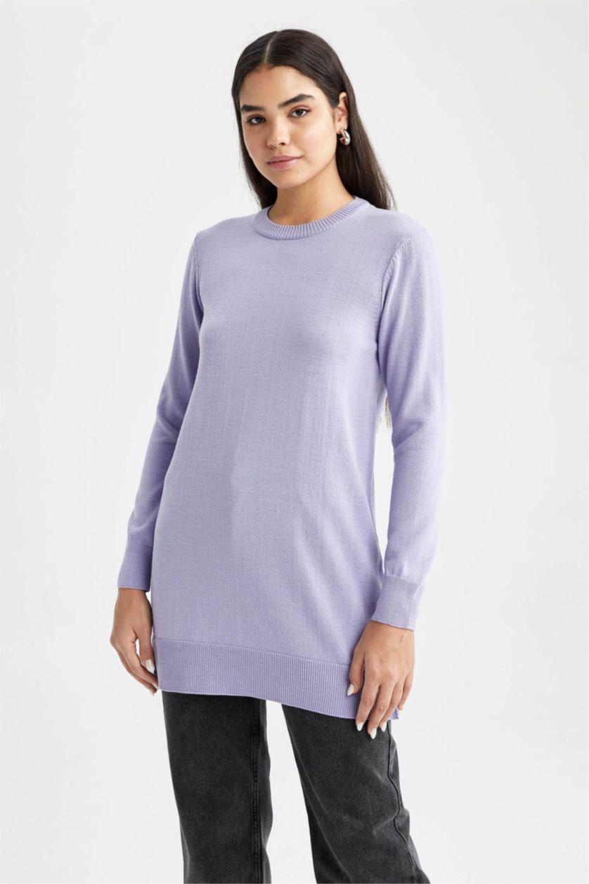 FEMME Violet Tunique basique en maille extra douce coupe classique