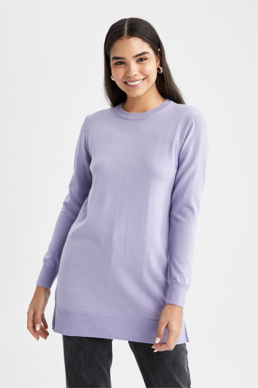 FEMME Violet Tunique basique en maille extra douce coupe classique