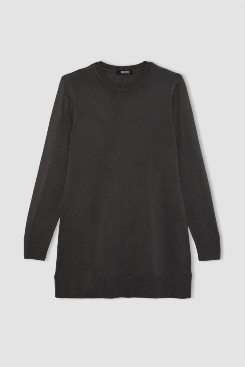 حريمي أنثرا تونيك تريكو قصة عادية بياقة مستديرة