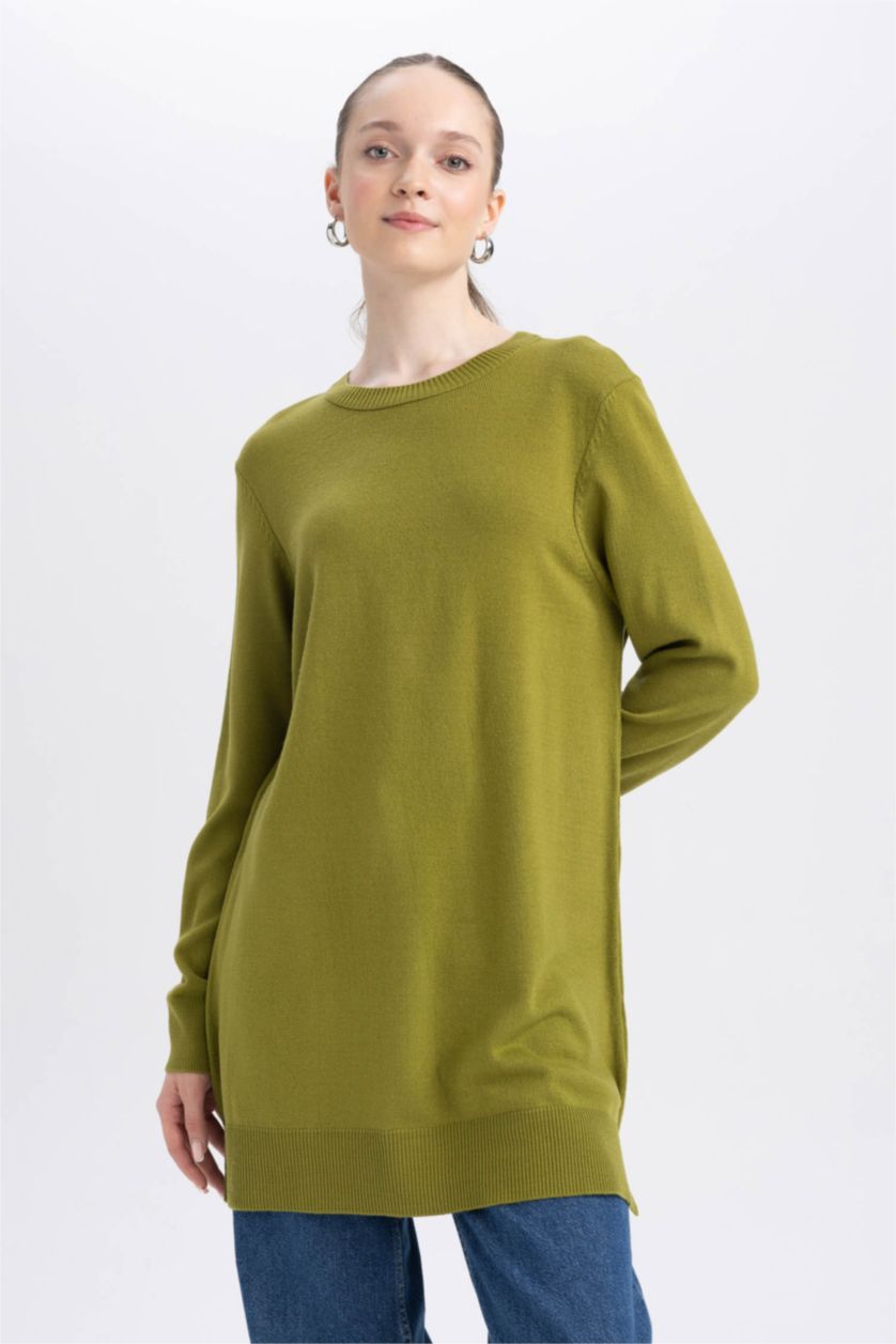 WOMAN Olive Regular Fit Crew Neck Tunic