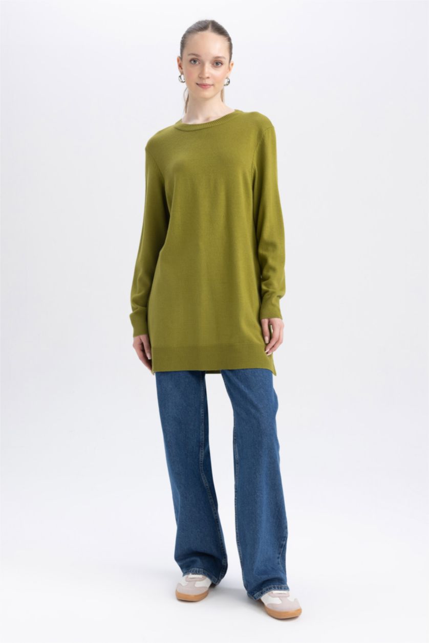 WOMAN Olive Regular Fit Crew Neck Tunic