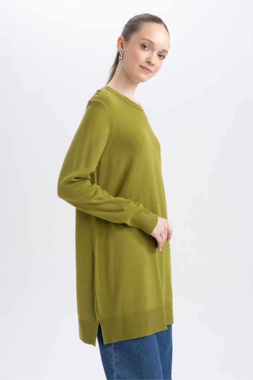 WOMAN Olive Regular Fit Crew Neck Tunic