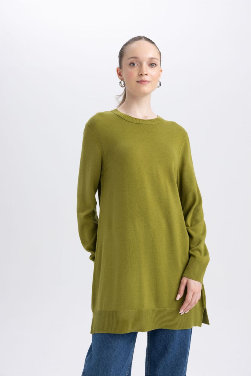 WOMAN Olive Regular Fit Crew Neck Tunic