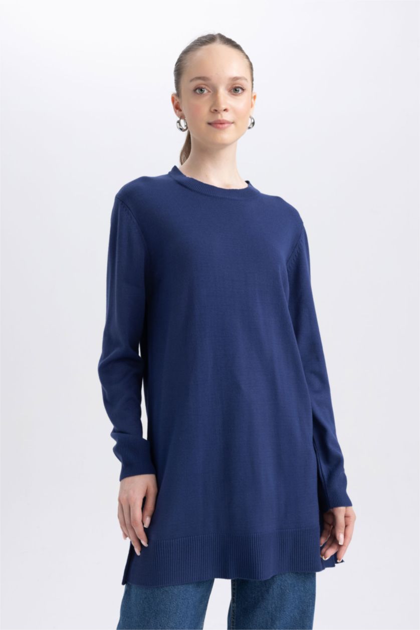 WOMAN NAVY Regular Fit Crew Neck Tunic