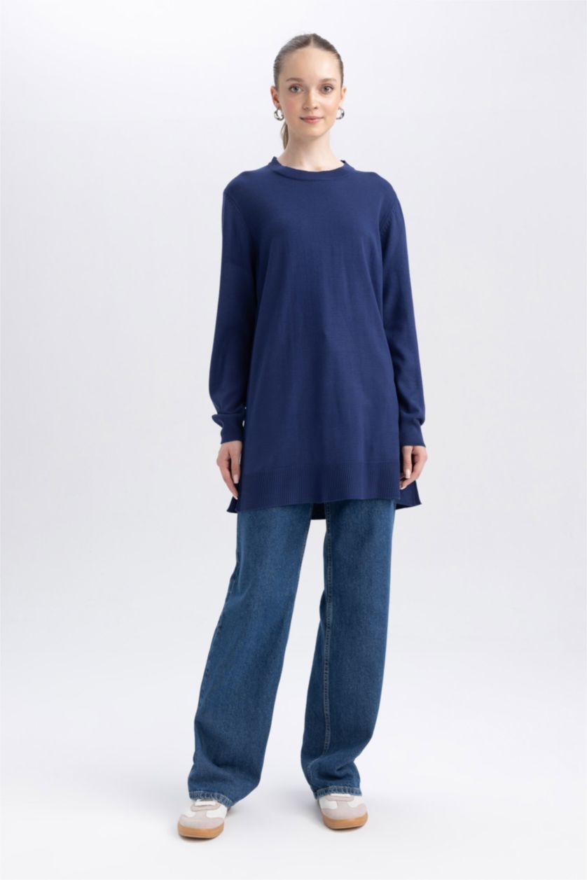 WOMAN NAVY Regular Fit Crew Neck Tunic