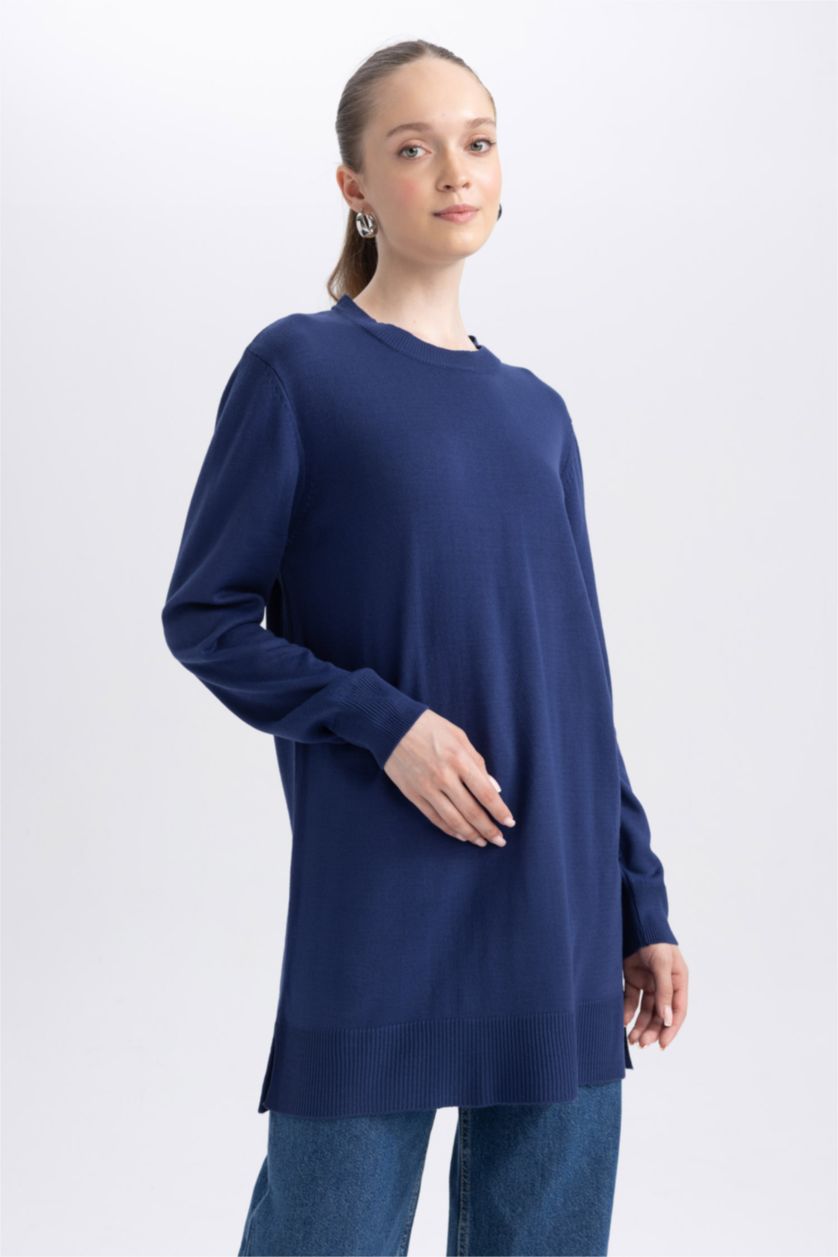 WOMAN NAVY Regular Fit Crew Neck Tunic