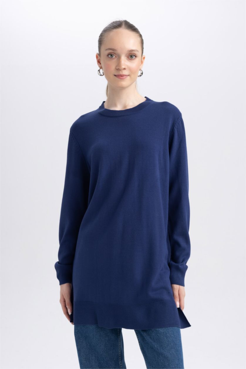 WOMAN NAVY Regular Fit Crew Neck Tunic