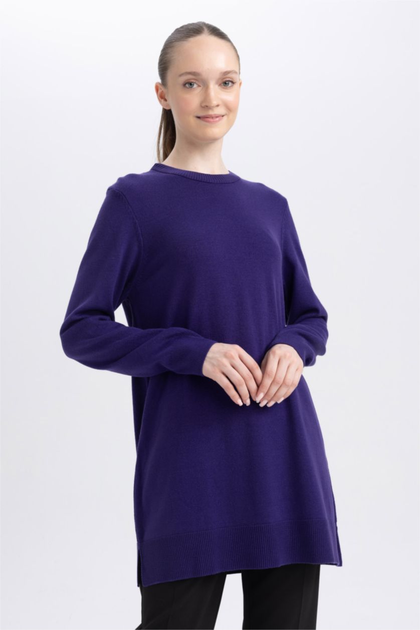 WOMAN Purple Regular Fit Crew Neck Tunic
