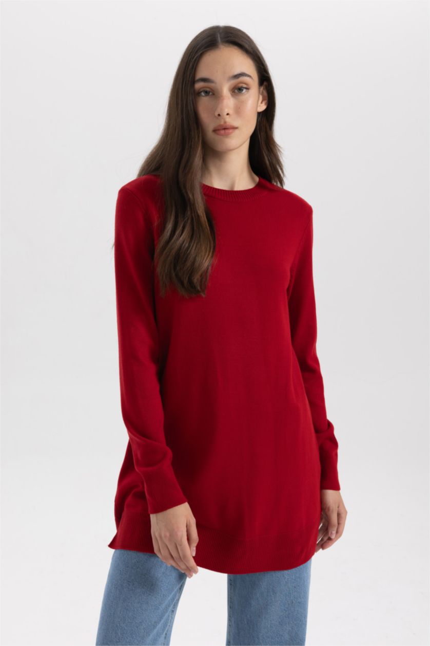 WOMAN Red Regular Fit Crew Neck Tunic
