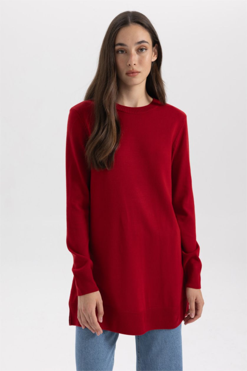 WOMAN Red Regular Fit Crew Neck Tunic