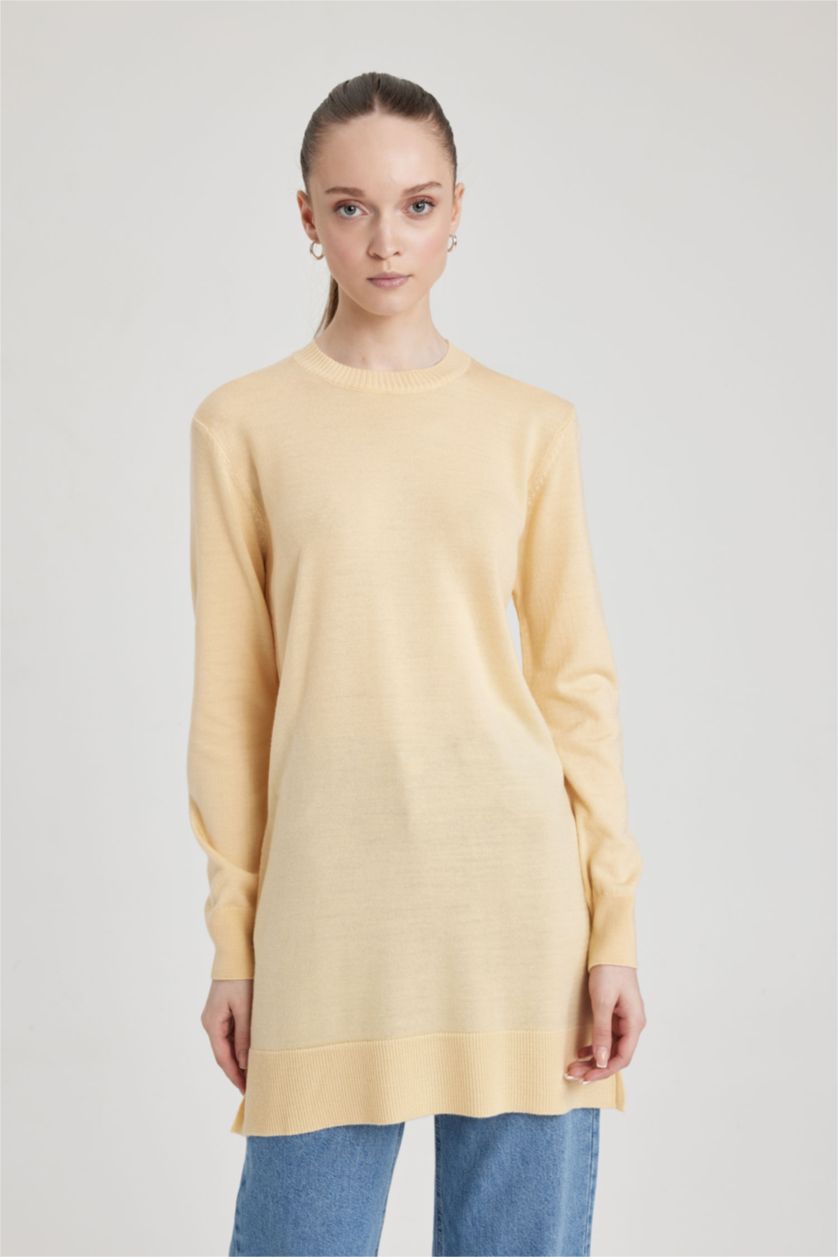 WOMAN Light Yellow Regular Fit Crew Neck Tunic