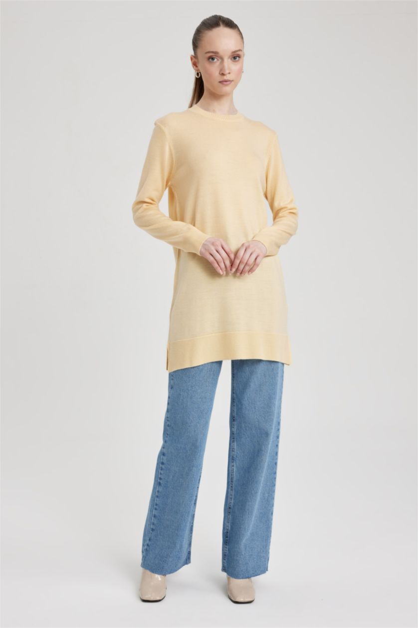 WOMAN Light Yellow Regular Fit Crew Neck Tunic