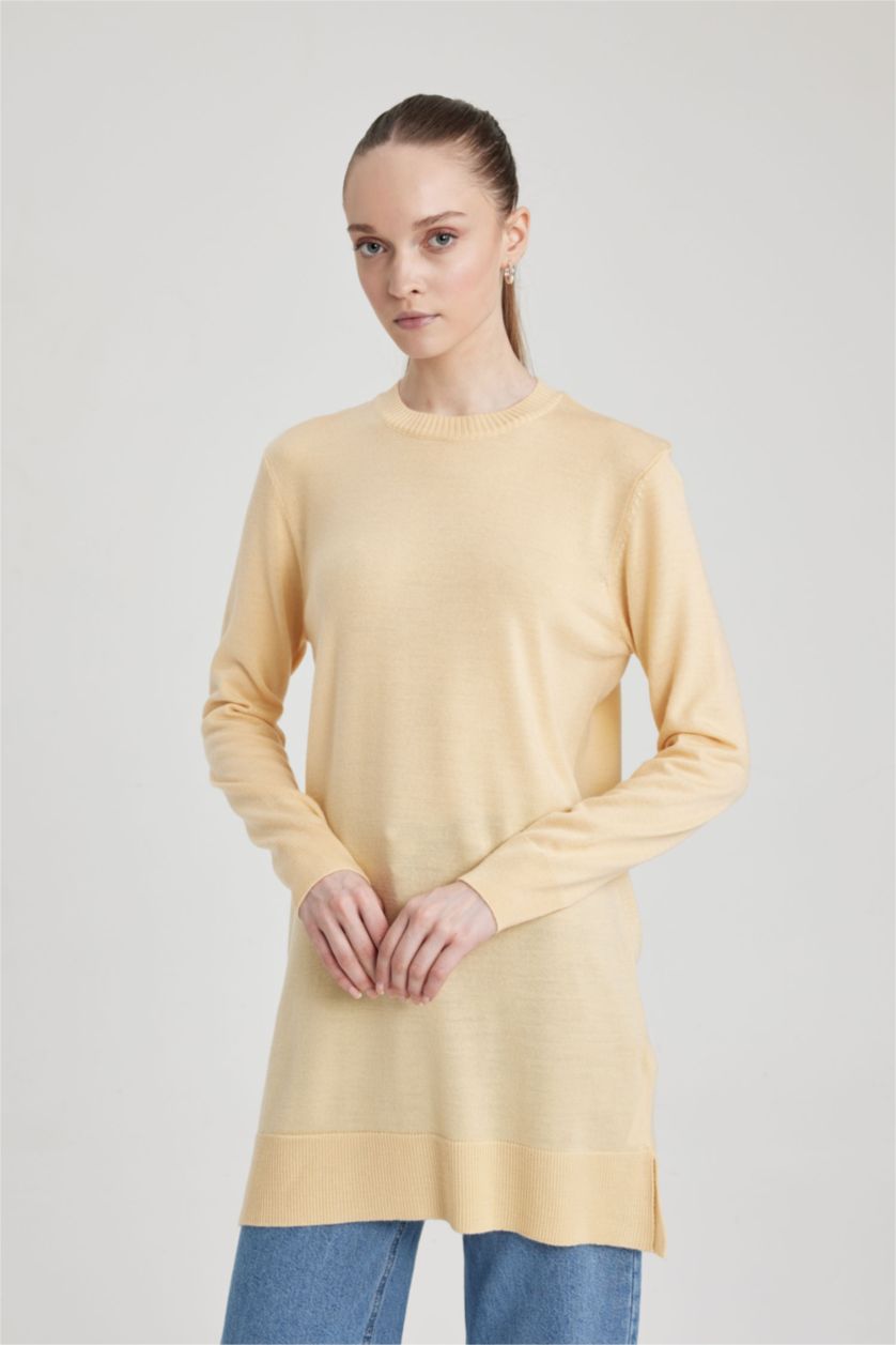 WOMAN Light Yellow Regular Fit Crew Neck Tunic