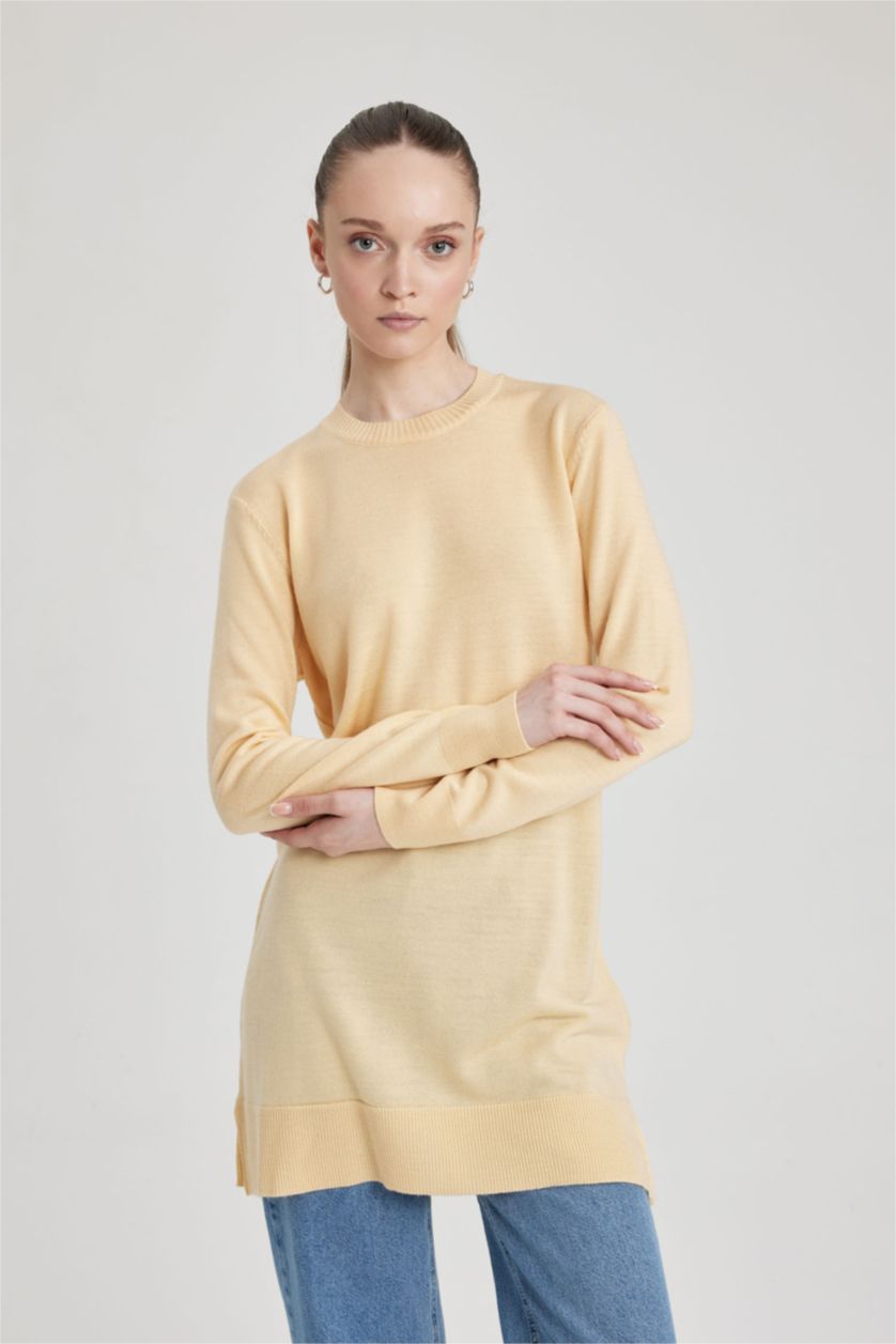 WOMAN Light Yellow Regular Fit Crew Neck Tunic