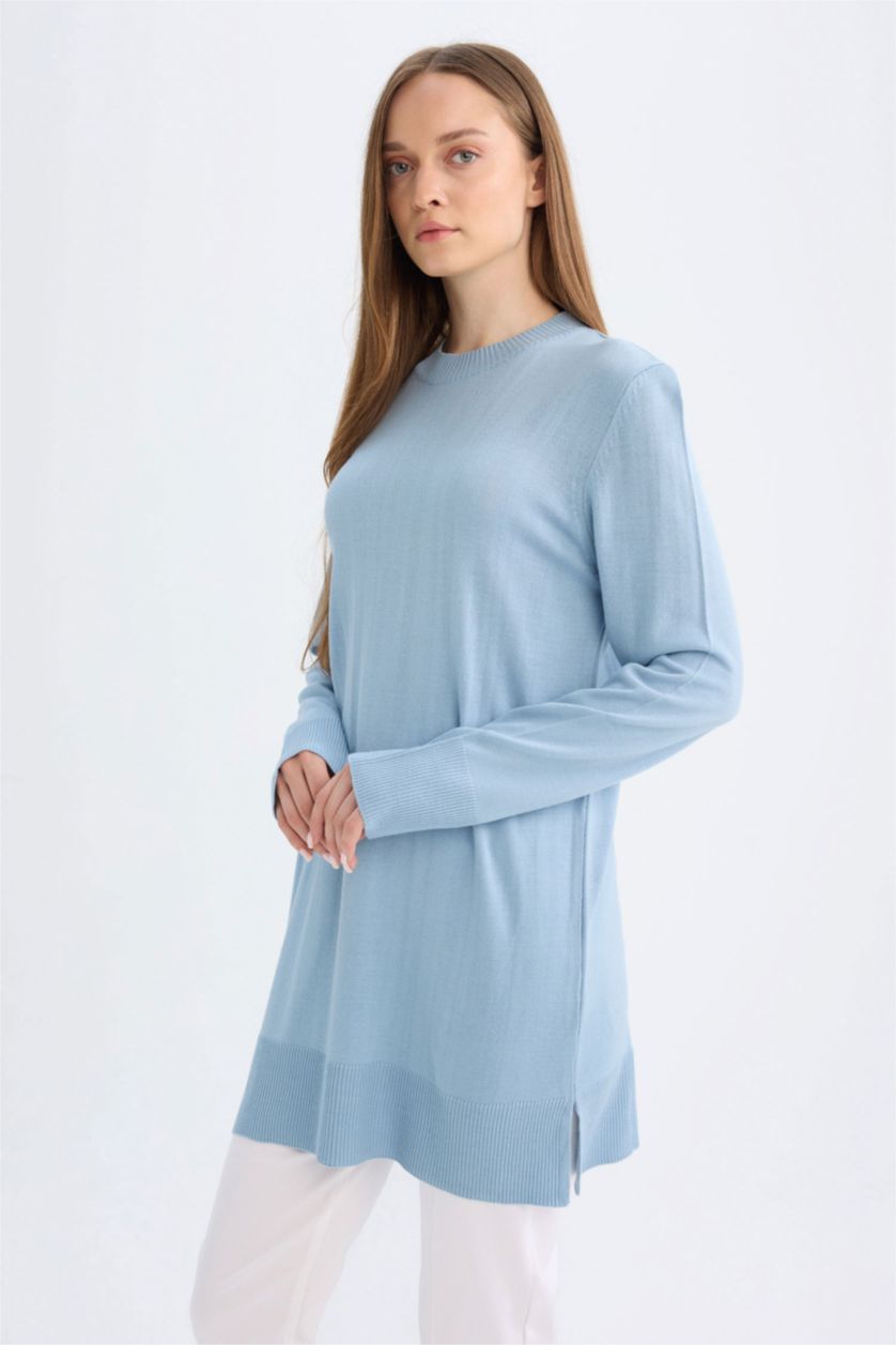 Kadın Açık Mavi Regular Fıt Bisiklet Yaka Tunik