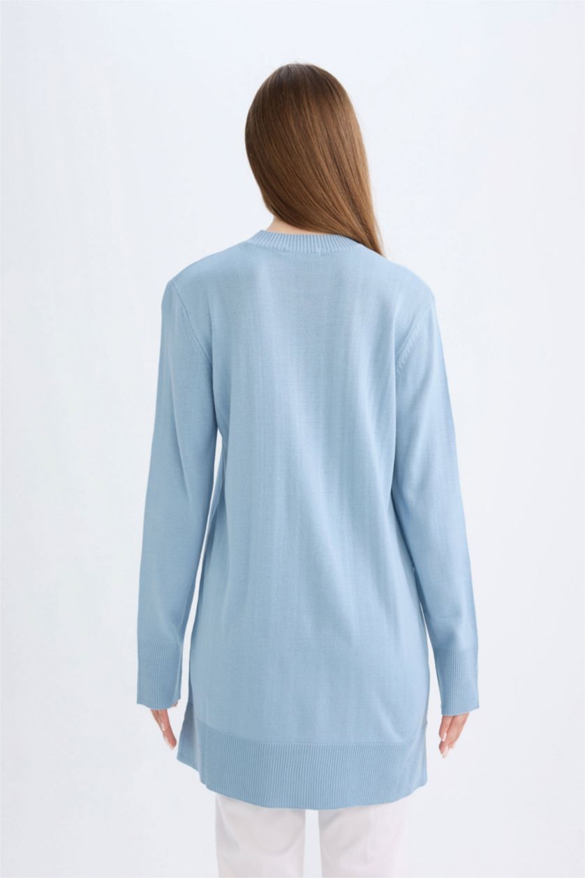 Kadın Açık Mavi Regular Fıt Bisiklet Yaka Tunik