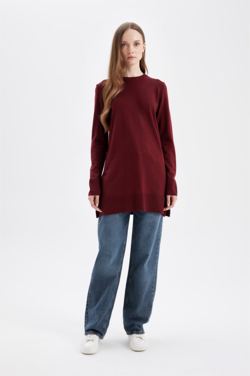 Kadın Bordo Regular Fıt Bisiklet Yaka Tunik