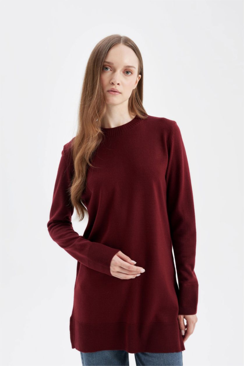 Kadın Bordo Regular Fıt Bisiklet Yaka Tunik