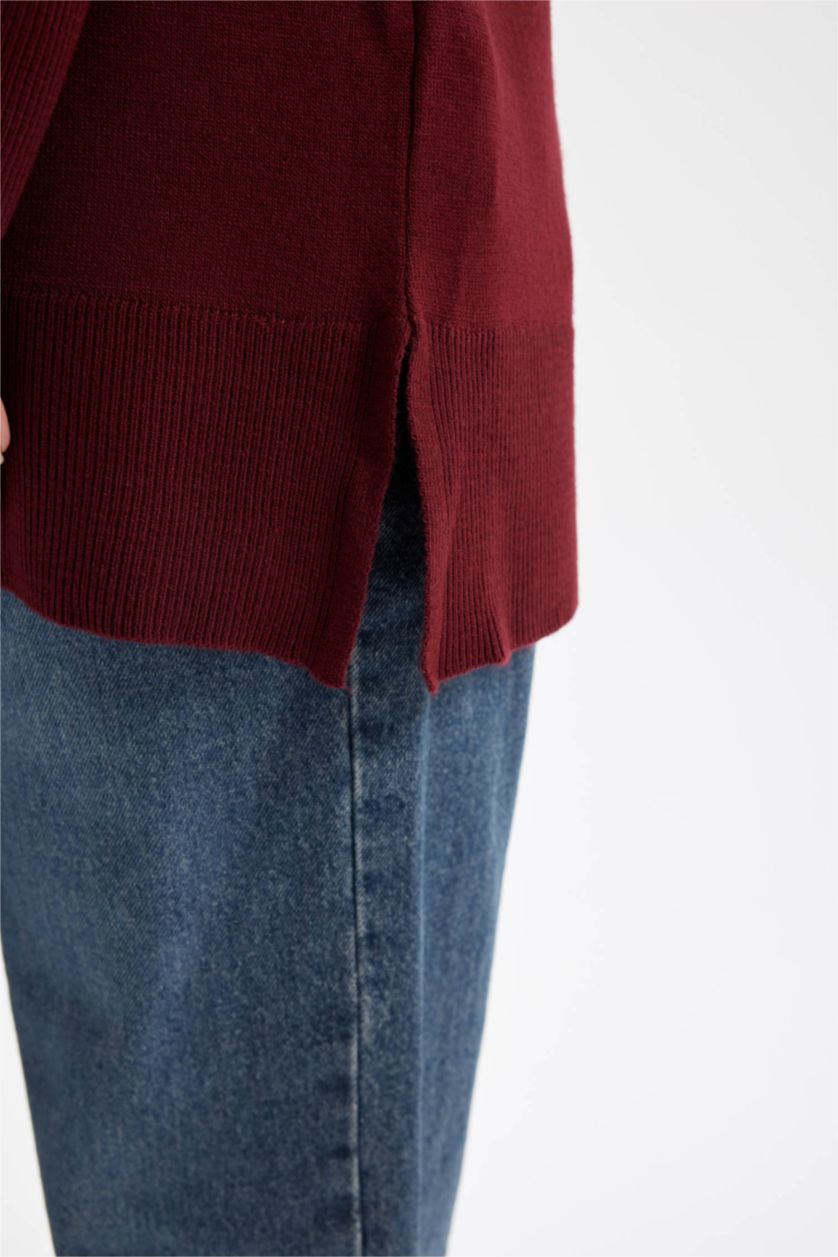 Kadın Bordo Regular Fıt Bisiklet Yaka Tunik