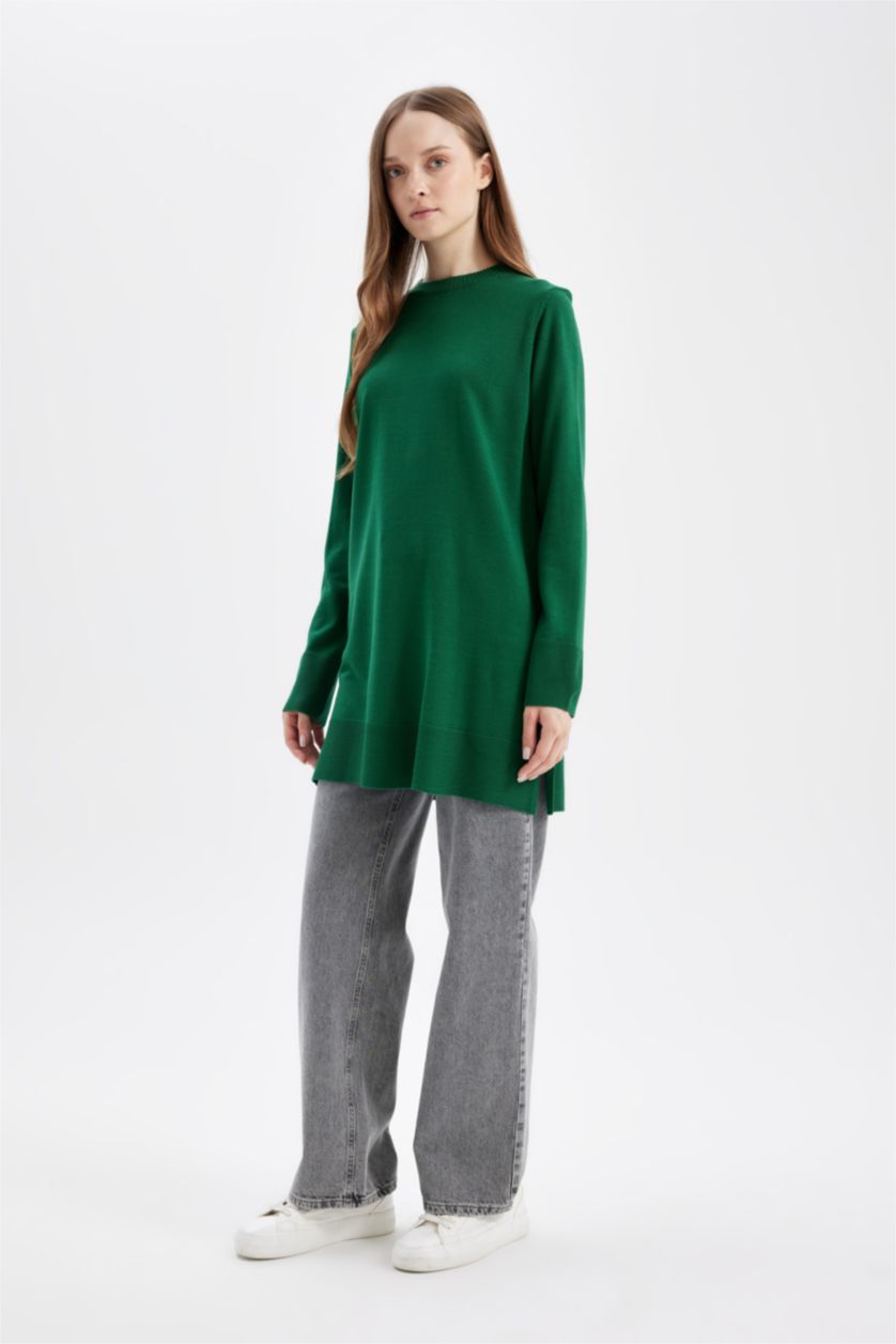 WOMAN Green Regular Fit Crew Neck Tunic