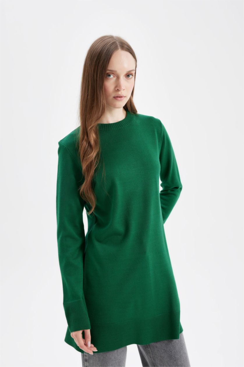 WOMAN Green Regular Fit Crew Neck Tunic