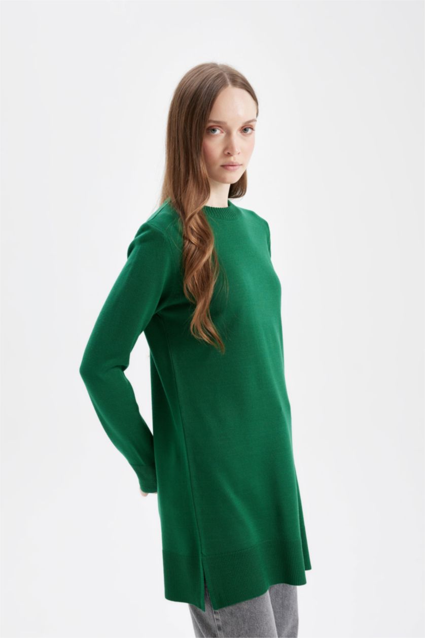WOMAN Green Regular Fit Crew Neck Tunic