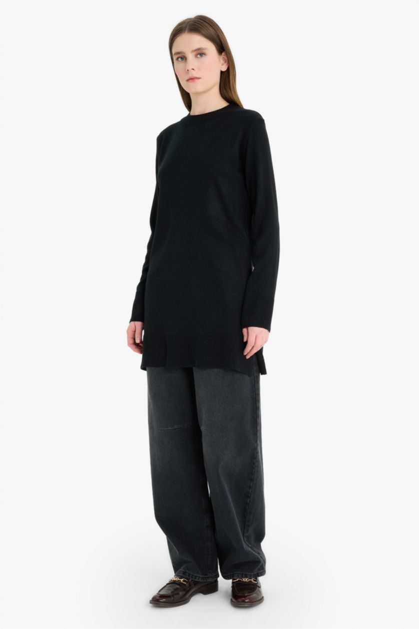 WOMAN Black Regular Fit Crew Neck Tunic