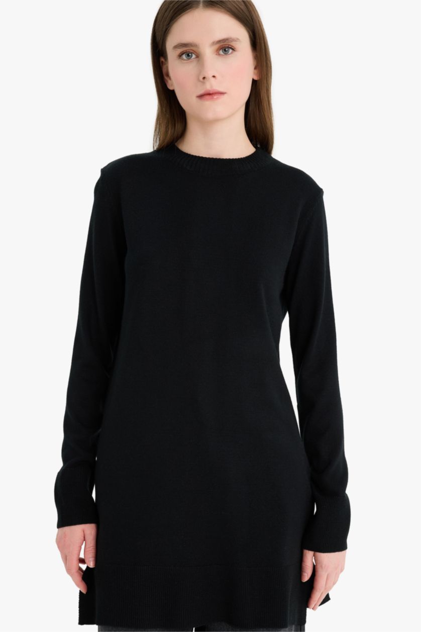 WOMAN Black Regular Fit Crew Neck Tunic