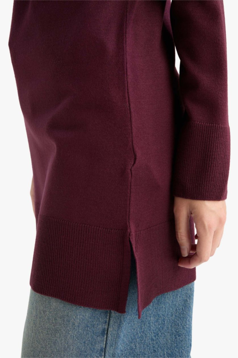 WOMAN Light Bordeaux Regular Fit Crew Neck Tunic