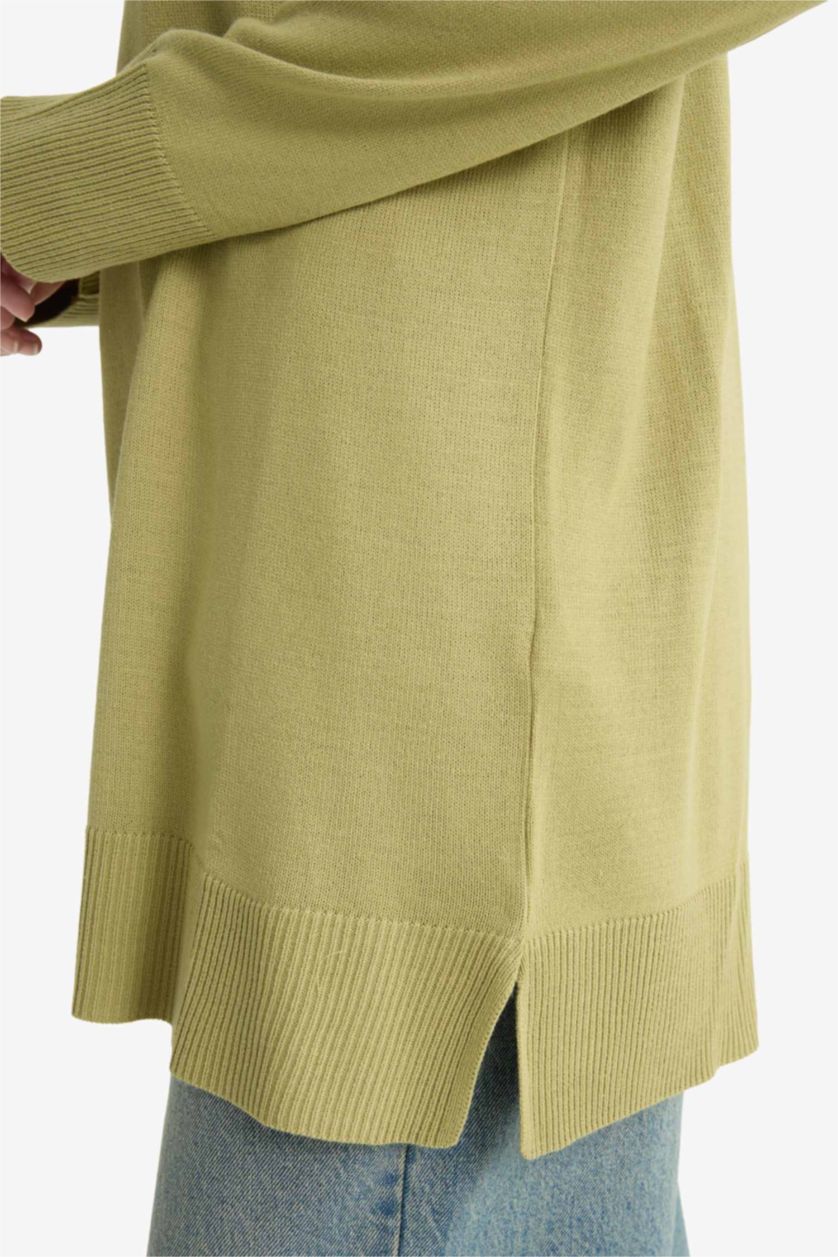 نساء أخضر فاتح تونيك قصة عادية بياقة مستديرة