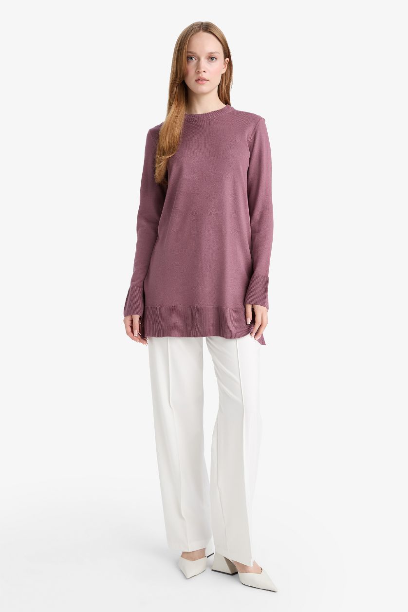 حريمي بنفسجي تونيك قصة عادية برقبة دائرية