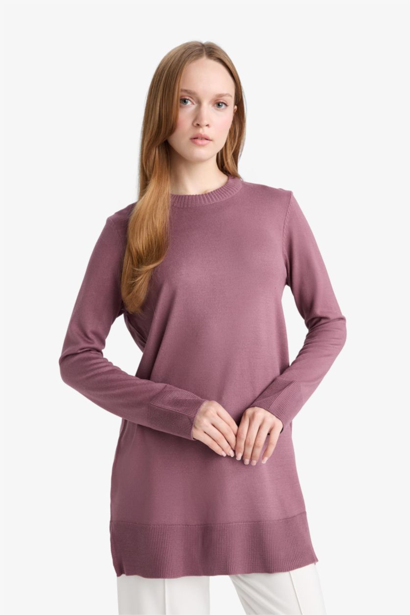 حريمي بنفسجي تونيك قصة عادية برقبة دائرية