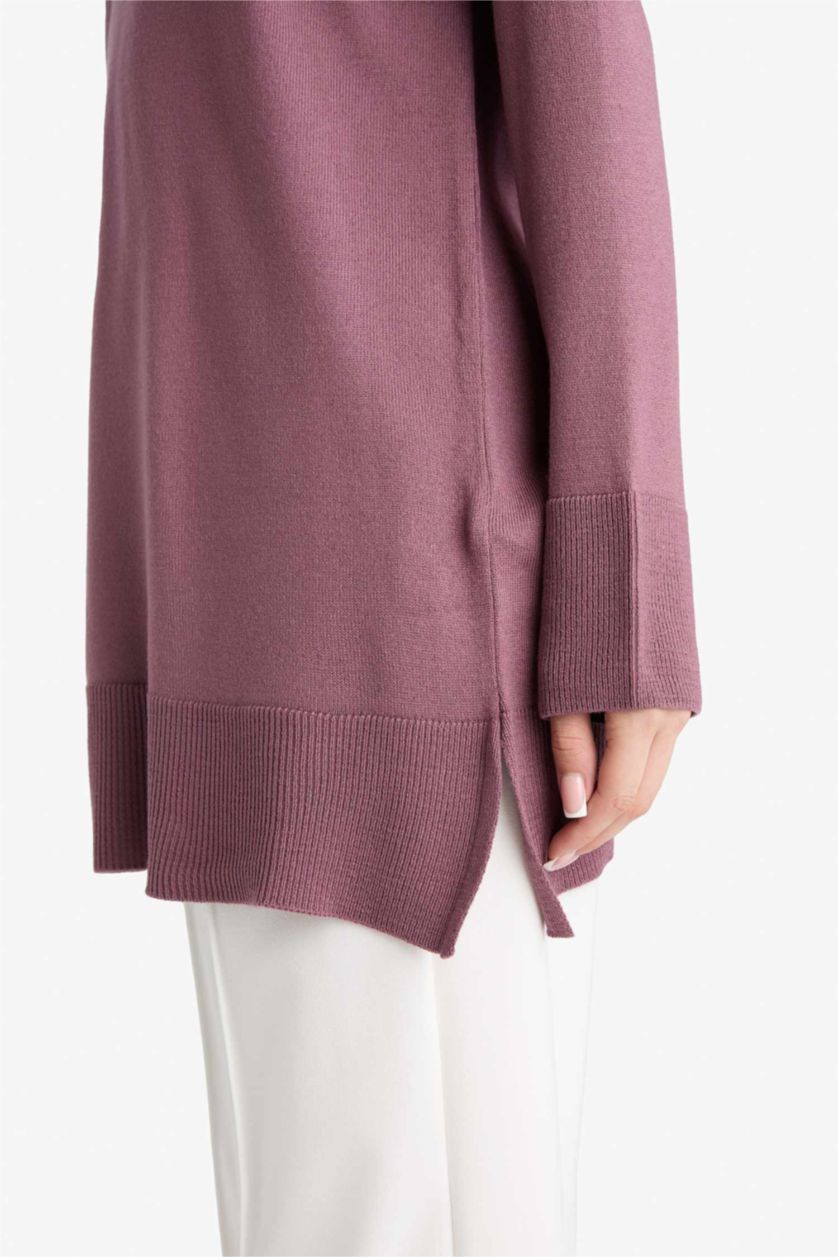 حريمي بنفسجي تونيك قصة عادية برقبة دائرية