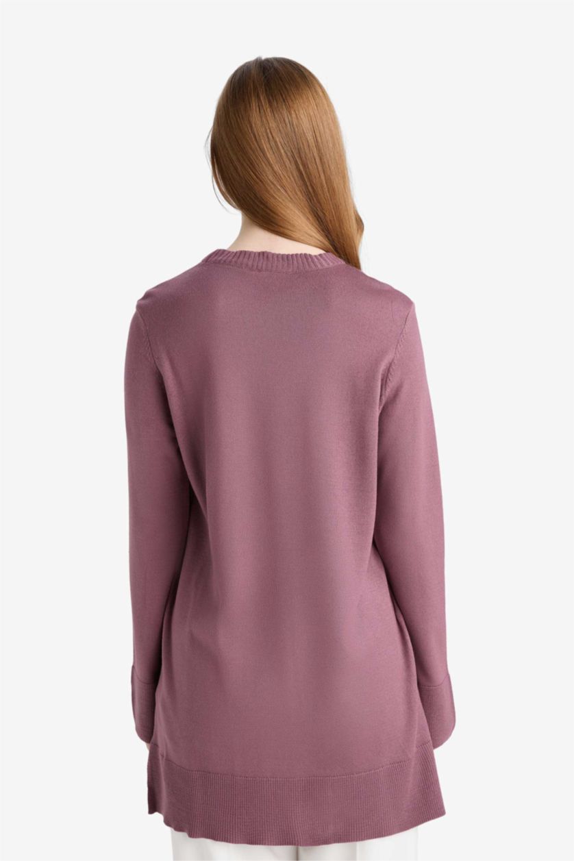 حريمي بنفسجي تونيك قصة عادية برقبة دائرية