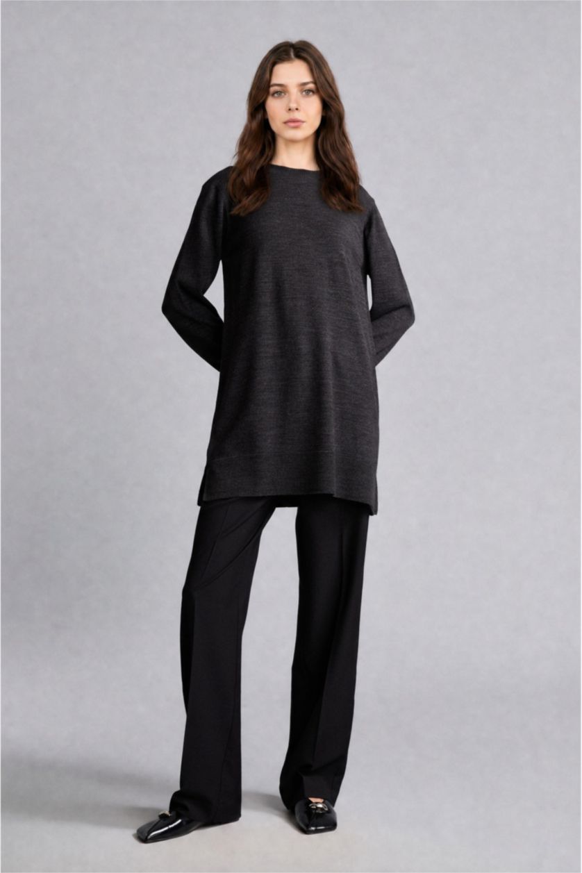 Women Anthracite Regular Fit Knitwear Tunic