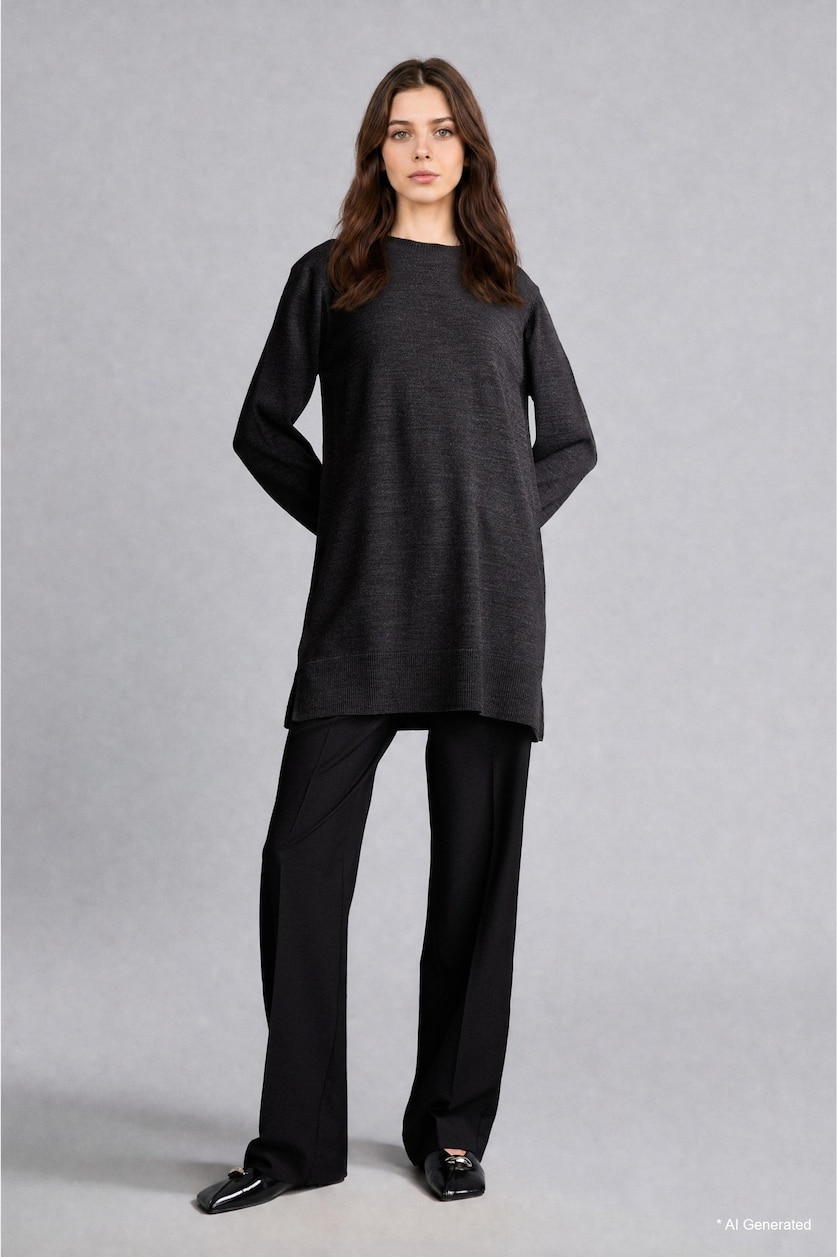 Kadın Antrasit Regular Fit Tunik